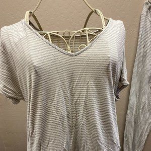 White with grey strips Sleeping wear set